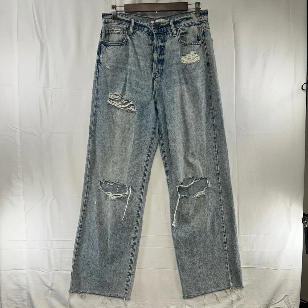 Hidden Jeans Wide Leg Women 29 Light Blue Distressed Raw Hem HD9109D-M